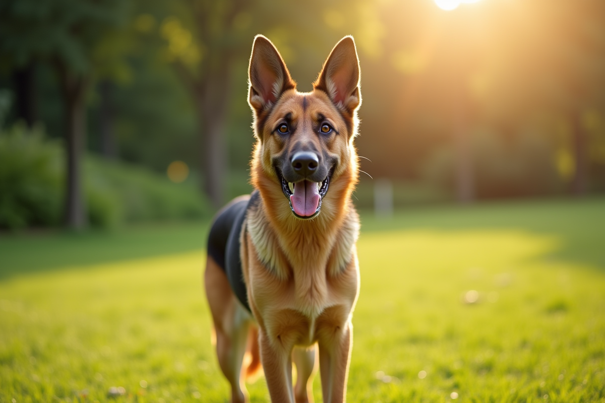 Chien berger allemand en plein air dans un parc ensoleille