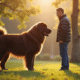 Chien Newfoundland géant dans un parc en plein air