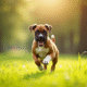 Chiot boxer courant dans un parc ensoleille