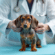 Chiot teckel miniature à l'examen chez le vétérinaire