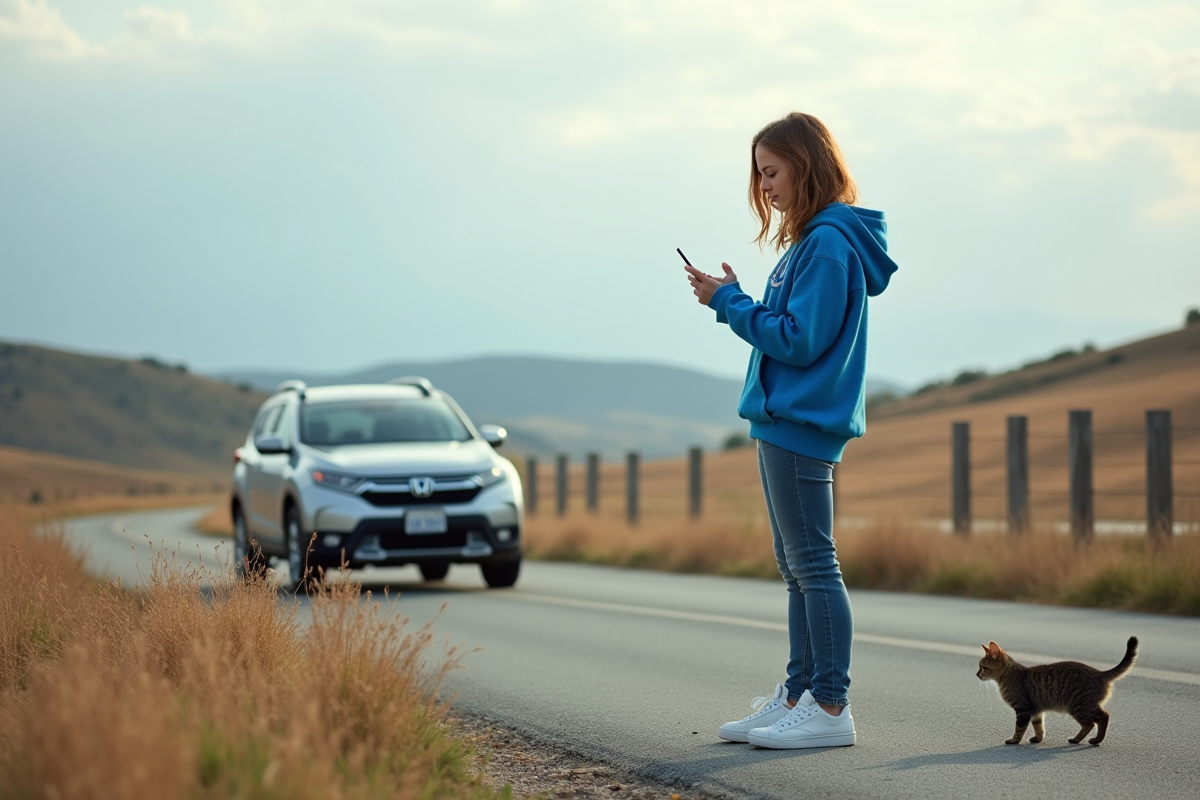 Jeune femme avec smartphone près d