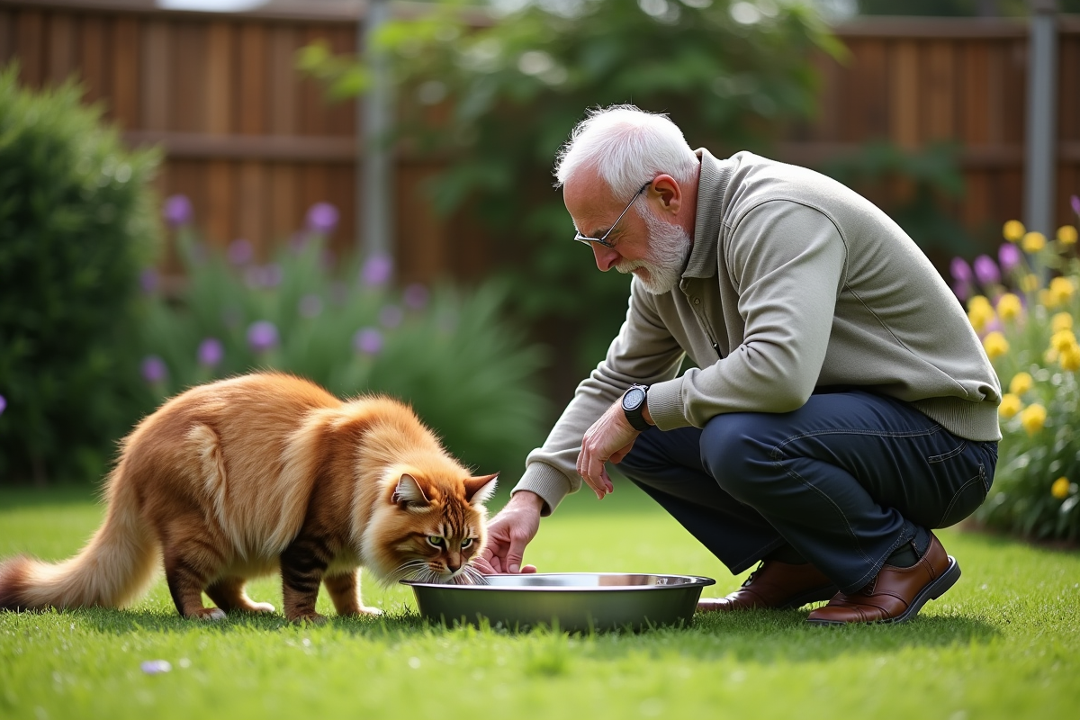 Homme âgé offrant un bol d