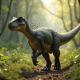 Iguanodon marchant dans une forêt préhistorique verte