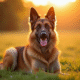 Chien Laekenois belge dans un champ ensoleille lors d'une golden hour