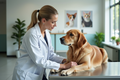 Vétérinaire examinant un chien dans une clinique moderne